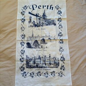 Vintage 100% Cotton Perth Australia Blue/White Tea Towel